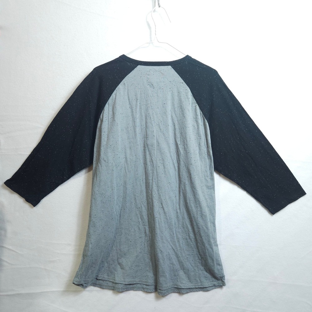 On The Byas Mens XL Grey Black Raglan Henley Shirt Tribal Pocket Speckled‎ Tee - Picture 5 of 7